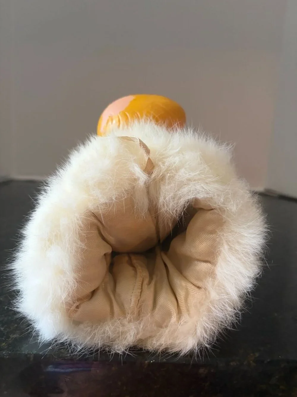 Vintage 1950's Kitschy Molded Rubber Doll Head, Fur Muff